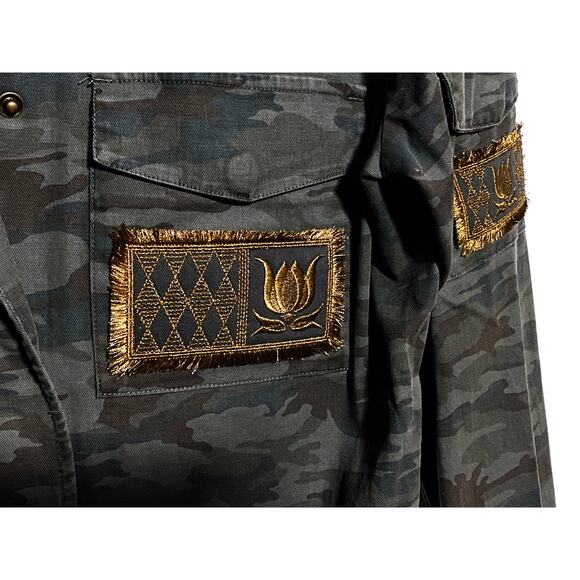 Willow & Clay Patches Military Style Utility Jacket Womens XS Zip Snaps Camo Y2K - Picture 4 of 10